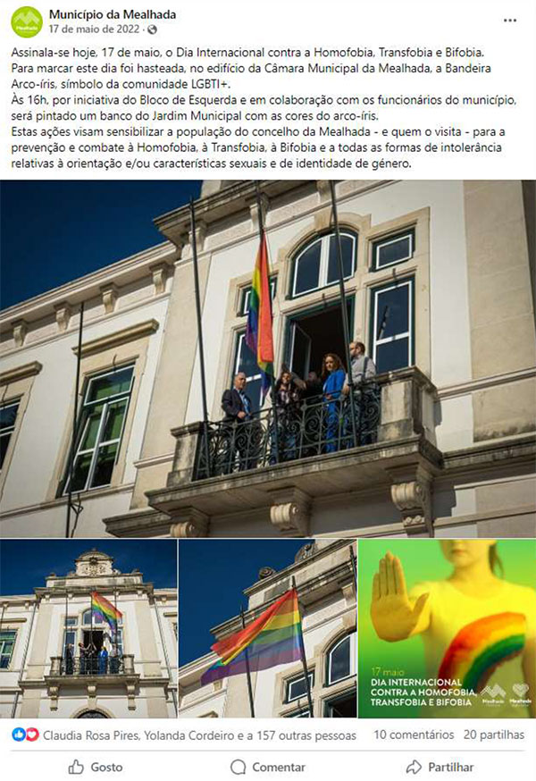 Pintura de Mobiliário Urbano com as cores da bandeira LGBT e Hasteamento da Banteira LGBT