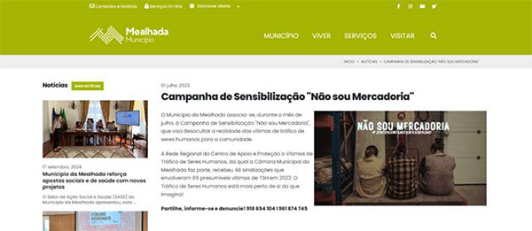 Divulgação das campanhas sobre Tráfico de Seres Humanos