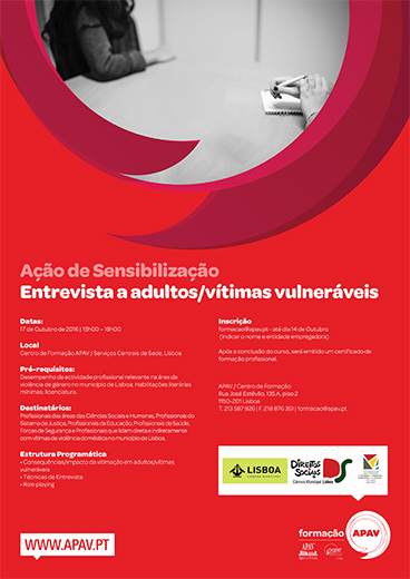 Ação de Sensibilização «Entrevista a Adultos/Vítimas Vulneráveis» (17 out., Lisboa)