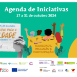 agenda de iniciativas dia municipal para a igualdade. 24 de outubro 2024. 4 pessoas de costas, abraçadas. igualddae, inclusão e participação.