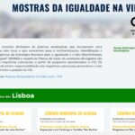 Imagem da página dedicadas às Mostras da Igualdade na Vida Local, nome da iniciativa no topo, logo da CIG, descrição da iniciativa, Área Metropolitana de Lisboa sobre uma barra verde, três colunas com a Câmara Municipal de Almada e a descrição dos produtos apresentados